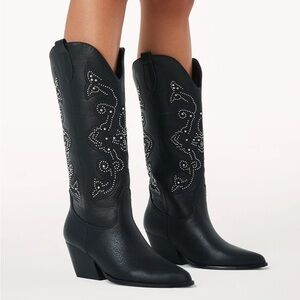 NIB Billini Zoren Black with Silver Studded Embellished Western Cowgirl Boots
